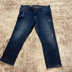 KUT Reese ankle straight leg dark jeans with a subtle distressed finish.